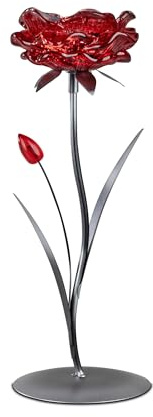 1 Stück Teelichtleuchter Leuchter Tischlicht1flm. 29cm Blüte rot aus Metall - Dekoration für EIN schönes Zuhause