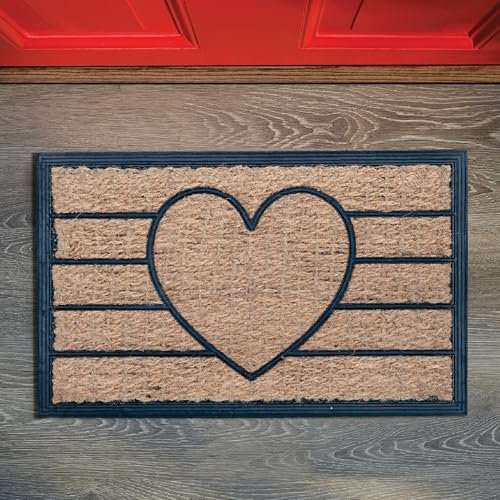 Comart - Zerbino Capitol - 40x60 cm - Zerbino in Cocco con Disegni in Gomma - Tappeto per Ingresso Esterno e Interno - Fondo Antiscivolo Gommato - Facile da Pulire - Rettangolare - Design Cuore