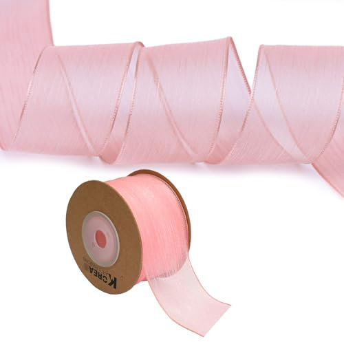 Cinta de Gasa, Lazos Regalo, 38 mm x 9.14 m Cinta Regalo, Cinta Arbol Navidad, Creative Cinta para Bodas, San Valentín, Fiestas, Envases DIY (Rosa)