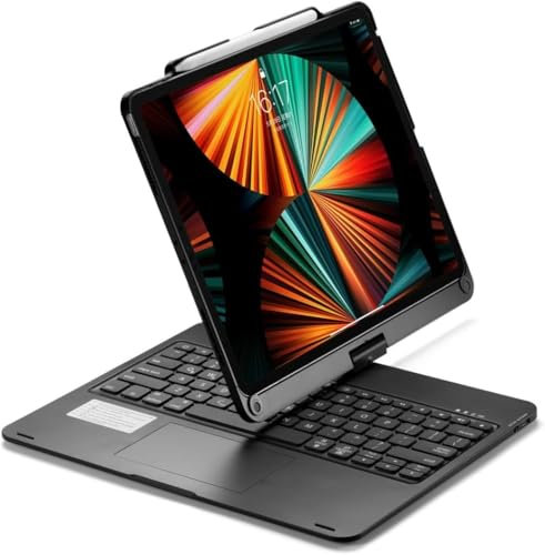 kaidisen Funda giratoria de 360 grados para iPad Pro de 13 pulgadas M4/Air de 13 pulgadas/Pro 12.9 6ª 5ª 4ª generación con panel táctil, retroiluminación de 7 colores, teclado retroiluminado plegable
