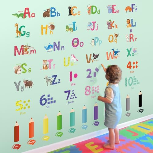 SHUCHING Pegatinas de Pared Acuarela Alfabeto, Vinilos Decorativos Animal, Adhesivos Pared Habitación Infantiles Bebé