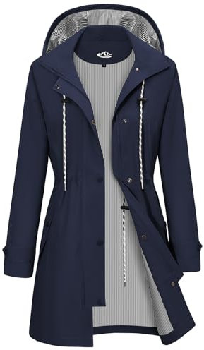 RITOSTA Veste Imperméable Femme Capuche Veste de Pluie Longue Parka Coupe Vent Manteaux Imperméables Femme Manteau Zippé Vêtements d'Extérieur(Marine,M)