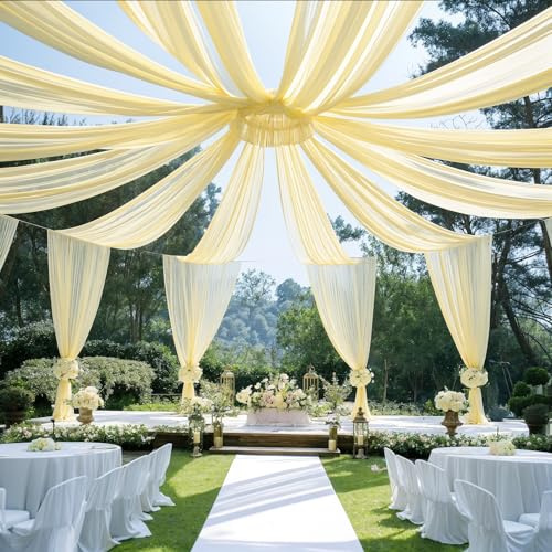 EBETA Hochzeit Voile Querbehang Freihanddeko für Hochzeitsbogen & Traubogen Chiffon Himmelbett Vorhang für Hochzeit Zeremonie Bühnendekoration (Champagner, 10 m x 0.73 m)