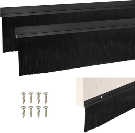 M METERXITY 2-Pcs Balai De Porte Inférieur Bande D'Étanchéité Solide Noir | 39 L x 4.9 L Base En Alliage D'Aluminium En Forme De H Avec Brosse En Nylon De 39
