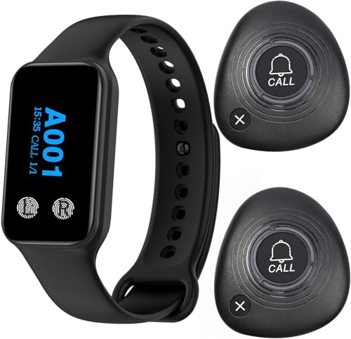 Système d'appel sans Fil pour serveurs, système de téléavertisseur pour Restaurant, récepteur de Bracelet, avec 1 Montre-bip étanche et 2 Boutons d'appel (200VT+M2)