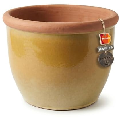 Teramico Pflanztopf Farmer aus Keramik frostfest (Creme, 45cm x 34cm) | Massiver und handglasierter Blumentopf: in verschiedenen Farben und Größen erhältlich, mit integriertem Abwasserloch.