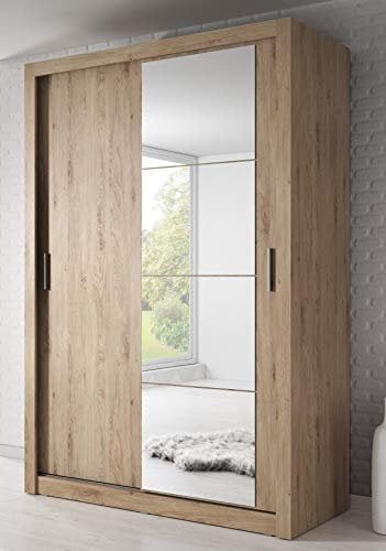 Arthauss Modern Bedroom Mirror Sliding Door Wardrobe ARTI 4 in Oak Shetland 150cm - Flat Pack 2 Sliding Door Wardrobe - Spacious, Modern Mirrored Furniture
