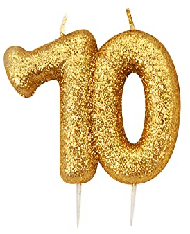 Anniversary House 70 cm Metallic Gold Glitter Candle, Number 70, 70th Birthday Cake Topper, 7 Centimeters, AHC209, Solid