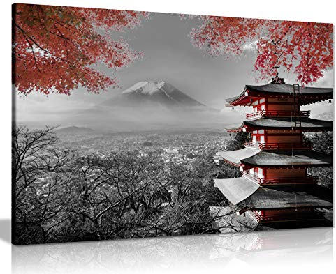 Panther Print, Canvas Wall Art, Framed Pictures for Living Room and Bedroom, Japanese Temple in Autumn, Black, White, and Red, Prints for Special Occasions (18x12 Inch)