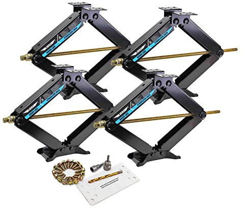 LIBRA Set of 4 9K lb Heavy Duty 24 RV Trailer Camper Stabilizer Leveling Scissor Jacks w/Dual Power Drill Sockets & Complete Set of Mounting Hardware -Model# 26098