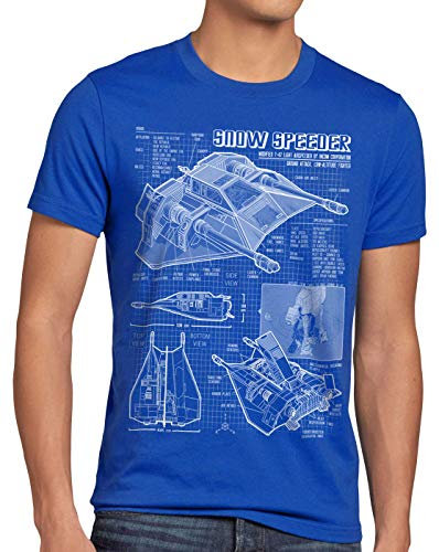 style3 Snow Speeder T-47 Herren T-Shirt Blaupause hoth air, Größe:XL, Farbe:Blau
