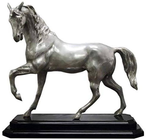 Casa Padrino Luxus Bronzefigur Pferd mit Holzsockel Silber/Schwarz 42 x 17 x H. 40 cm - Versilberte Deko Figur