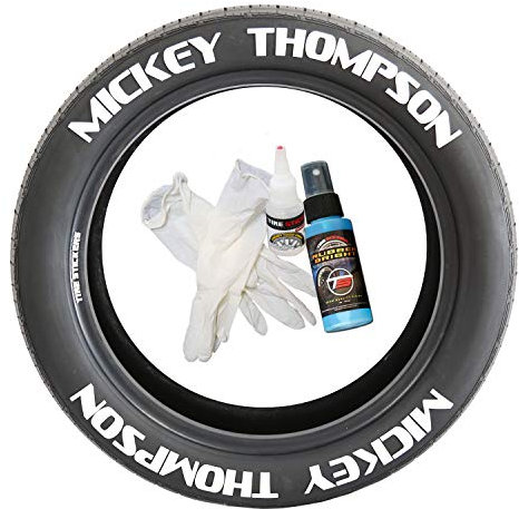 Tire Stickers Mickey Thompson – Permanent DIY Kleber auf weißen Reifen Schriftzug-Set mit Kleber & 2 oz Ausbesserungsreiniger, 43,2 - 45,7 cm Räder, 3,8 cm, Weiß, 4 Stück