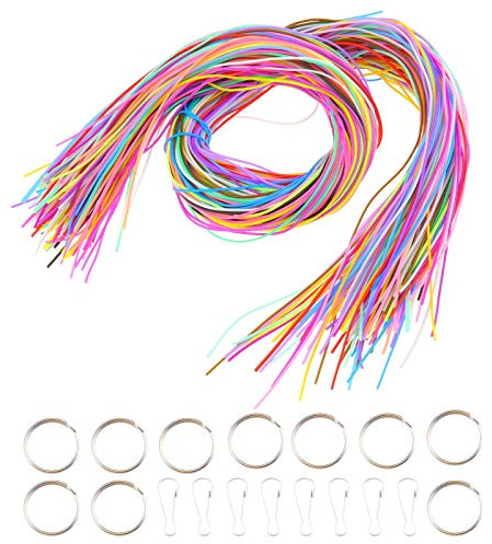OTOTEC 200pcs Plastic Lacing Cord String Scoubidou Strings 1m Length with Snap Clip Hooks and Keychain Ring for Making Bracelets