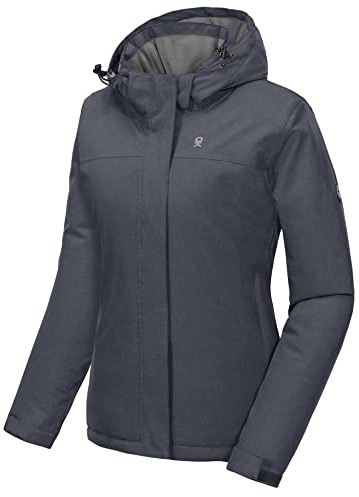Little Donkey Andy Damen wasserdichte Ski-Snowboardjacke Winddichter Warmer Mantel mit Abnehmbarer Kapuze Schwarz Heide L
