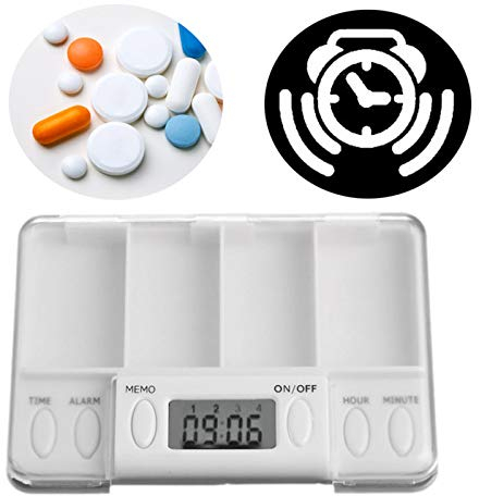 BrilliantDay Distributeur de pilules Alarme Portable, Distributeur Automatique de Pilules Rond Hebdomadaire Electric Pill Organizer Case Avec LED pour médicaments Quotidiens et vitamines#5