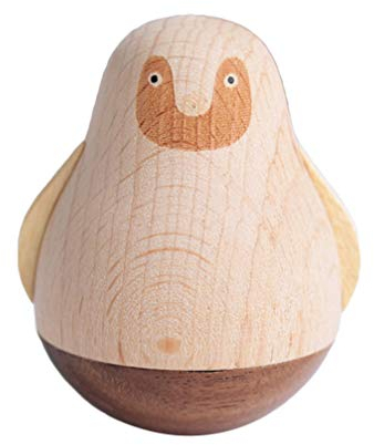 VOSAREA Holz Stehaufmännchen Spielzeug Stehauffigur Stehauf Pinguin Bär Schwein Rentier Figur Dekofigur Baby Rassel Beißring Babyspielzeug Kinder Holzspielzeug