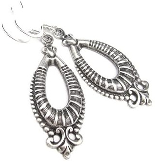 Art Nouveau Earrings Bohemian Style Earrings Ornate Boho Antiqued Silver-tone Dangle Drop