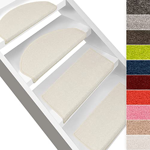 Floordirekt Stufenmatten Dynasty Velours | Halbrund oder Eckig | Treppenmatten in 10 Farben | Strapazierfähig & pflegeleicht | Stufenteppich für Innen (Creme, Rechteckig 65 x 23,5)