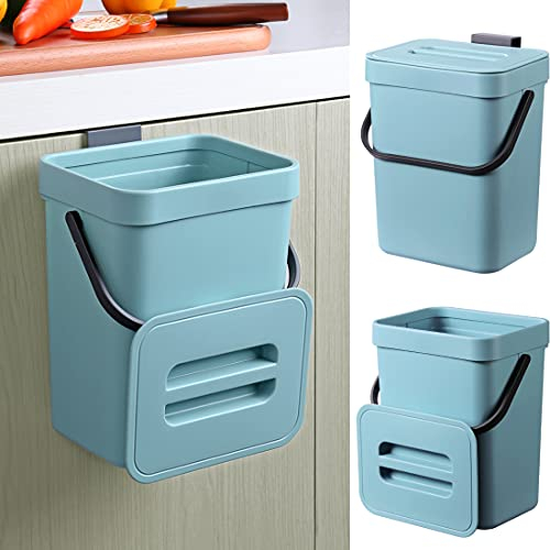 Compost Bin for Kitchen Counter, Hanging Small Trash Can Under Sink,1.3 Gallon Mountable Compost Bucket,Scraps Bucket Trash Pail with Airtight Lid (Blue)