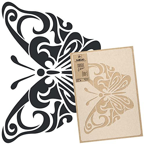 NAKLEO Große Malschablonen 43x64 cm, Gelockter Schmetterling Wiese Spinnaker Muster, Wiederverwendbare Kunststoff Wandschablone DIY Handwerk, Holz Möbel Boden Stoff