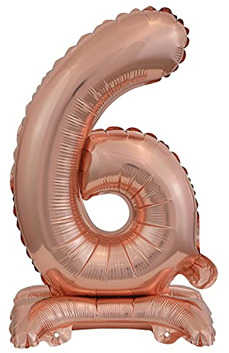Stehender Folienballon Zahl 6 in Rosegold als Deko für Geburtstag, Party und Jubiläum | Höhe: 38cm mit Basis | kein Ballongas notwendig | Rose Gold Zahlen Ballon Dekoration Folienballons