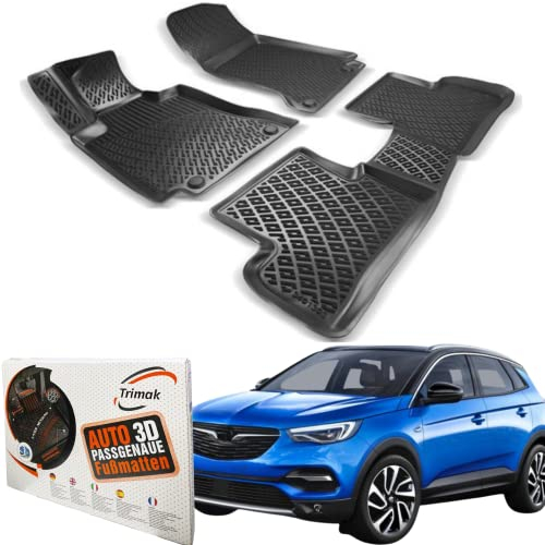 Trimak Passgenau 3D Fussmatten Auto Kompatibel mit Opel Grandland X 2017-2022 Auto Zubehör 1. und 2. Reihe Gummimatten Autos TPE Allwetter Geruchlos rutschfest Vorne & Hinten Schwarz