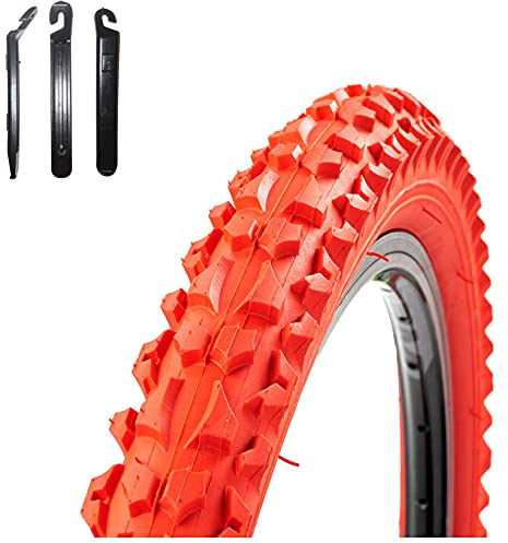 1 x Roverstone 26 Fahrradreifen Fahrradmantel rot 57-559 (26x2,125) inkl. 3 Reifenheber