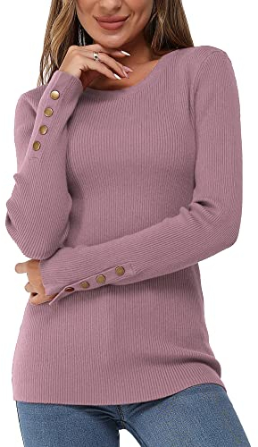 Newshows Pullover Damen Herbst Strickpullover Elegant Damenpullover Winter Pulli Damen Helles Violett