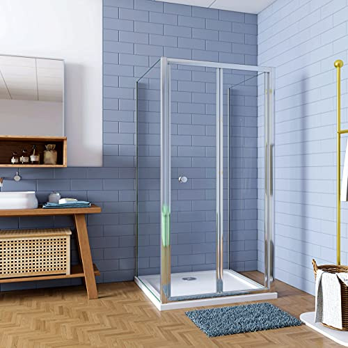 185cm Box Doccia a 3 Lati 76x76cm Porta a Soffietto 76cm vetro 5mm Profilo | Cromo Lucido, Parete Doccia Trasparente, Vetro Temperato
