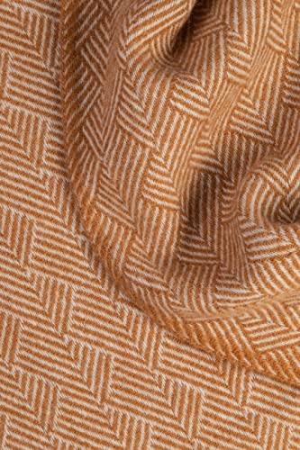 cawa Plaids&Co Lange Creme-hellbraune Fischgrat Wolldecke mit Fransen aus Reiner Neuseelandwolle (130 x 220 cm)