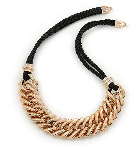 Avalaya Mirrored Gold Tone Acrylic Link Chain with Black Silk Cord Necklace/ 50cm L