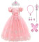 IBAKOM Enfants Filles Déguisement Raiponce Robe Hors Épaule Princesse Anniversaire Carnaval Noël Halloween Mariage Dentelle Tulle Robe Longue Costumes Halloween Rose-03 (avec Accessoires) 6-7 Ans