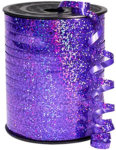 PartyWoo Geschenkband Lila, 450 Meter/ 500 Yard Schleifenband, Ringelband, Glänzendes Ballonband, Dekoband für Ballonverschlüsse, Geschenkverpackung, Basteln, Partydeko, Hochzeitsdeko (1 Rolle)