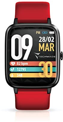 TECHMADE Smartwatch Unisex, Orologio Fitness con Contapassi, Frequenza Cardiaca, Sonno, Sport CON GPS INTEGRATO, per attività in door e out door | Android e iOS (rosso)