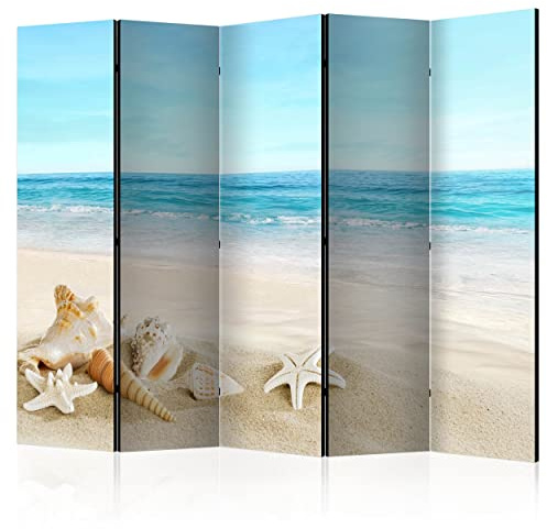 decomonkey Paravent Raumteiler Innen Meer 225x172 cm 5 Teilig Beidseitig Room Divider Wall Raumteiler Stehend Trennwand Sichtschutz Spanische Wand Sichtschutzwand Wohnzimmer Holz Landschaft Strand