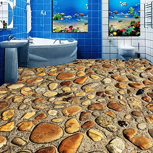 NWAMTF 3D Bodenbelag Badezimmer Dekoration Benutzerdefinierte Bodenbelag Pvc Selbstklebende Bodenbild Tapete Wasserdicht Stein Kiesel Wohnzimmer Badezimmer Boden Aufkleber Tapete 3D, 200 X 140 Cm