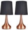 MiniSun | Pair of Modern Copper Teardrop Touch Bed Side Table Lamps with Black Fabric Shades | Table Lamps & Home Improvements Essential