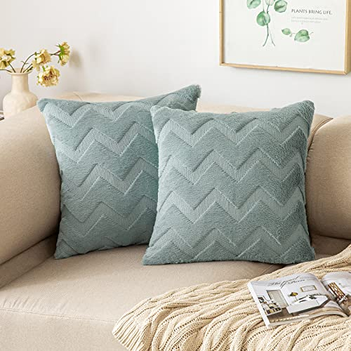 MIULEE 2er Set Wolle Kissenbezüge Dekokissen Polyester Sofakissen Weich Couchkissen Kissenbezug Zierkissenbezug mit Verstecktem Reißverschluss für Wohnzimmer Schlafzimmer 45x45 cm Blau Grau