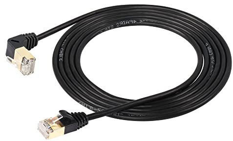SinLoon RJ45 Cat8-Ethernet-Kabel, 90-Grad-UP-Stecker auf Stecker, Hochgeschwindigkeits-Cat8-Netzwerkkabel, 40 Gbit/s 2000 MHz SFTP-Patchkabel für Router-Modem-Server, 2 m (Left)