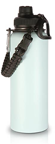 Volhoply 1200ml Insulated Water Bottles Paracord Handle, Stainless Steel Sports Bottle with Spout Lid, Double Wall Vacuum Metal Water Cups with Wide Mouth, Reusable Water Cup for Adults(Fog, 1 Set)
