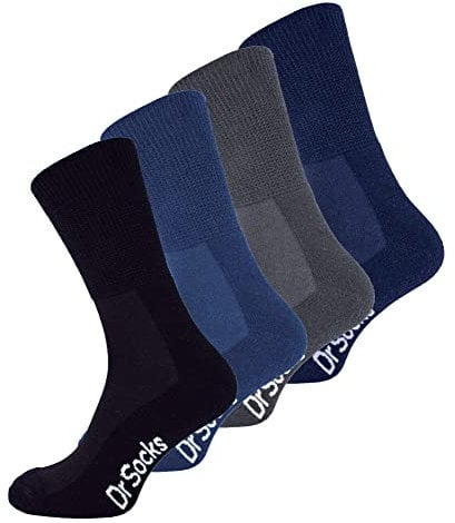 Dr.Socks 4 Paires Chaussettes Sans Elastique pour Diabetiques Bambou Extra Larges Chaussettes Pied Sensible (43-45, Bng)