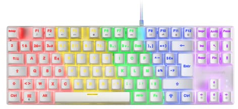 Mars Gaming MK80 Blanc, Clavier Gaming Mécanique TKL FRGB, Antighosting, Switch Mécanique Bleu, Langue Français