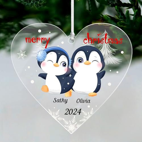 Personalised Christmas Baubles Christmas Decorations Tree Baubles 2025 Custom Xmas Tree Decoration for Family UV Print Acrylic Xmas Hanging Ornament Gift (Family of 2 Heart)