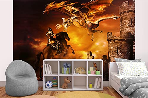 Vlies Fototapete ANGREIFENDER DRACHE 375 x 250 cm (inkl. Kleister) - Vlies Tapete, Wandtapete, Wandbilder - Tapete für Wohnzimmer Schlafzimmer, Büro, Küche - Montagefertig