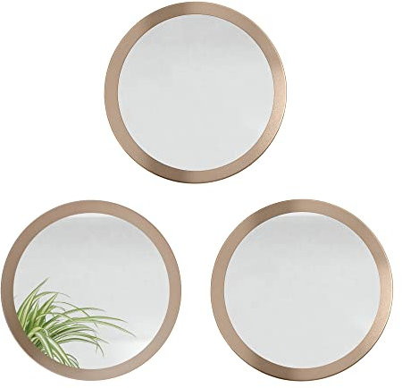 Vladon Spiegel Globe 50 cm 3er-Set, Made in Germany, 3 dekorative runde Wandspiegel für Flur und Wohnzimmer mit MDF-Rahmen in Bronze Optik