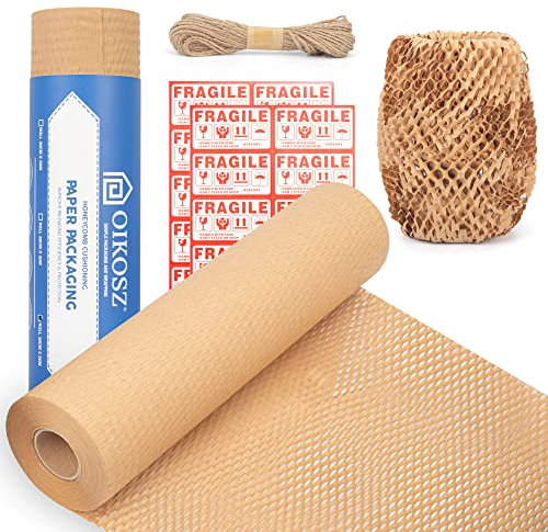 OIKOSZ Papier d'emballage en nid d'abeille - Alternative durable au papier à bulles pour le déménagement/l'expédition/l'emballage - Rouleau de papier kraft brun recyclé et écologique (30CM X 50M)