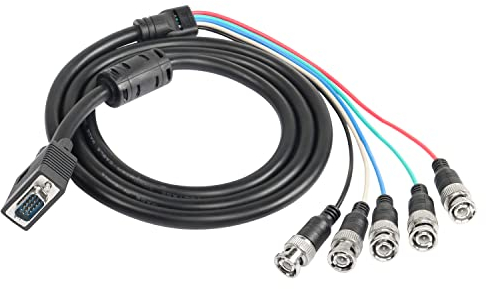 MEIRIYFA VGA a BNC cavo video, HD15 VGA a 5 BNC RGB maschio coassiale ad alta risoluzione per HDTV cavo monitor (nero) - 1.5M