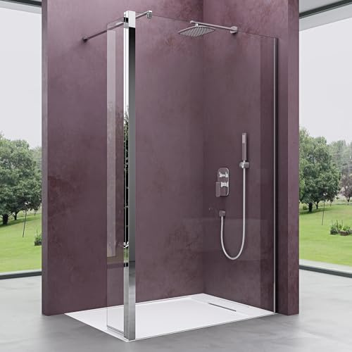 Mai & Mai Walk-In Duschwand für Dusche 70x200cm mit 30cm Nebenteil | Duschwand für Dusche Duschabtrennung 10mm Klarglas ESG-Sicherheitsglas mit Nano Rechteckiger Stabilisator Bremen02K