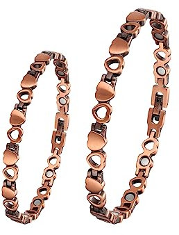 EnerCoppeX Parure de bijoux magnétique en cuivre pur pour femme, aimant efficace de 3500 gauss, bracelet et cheville en cuivre pur à 99%, contient 2 maillons supplémentaires pour étendre la taille
